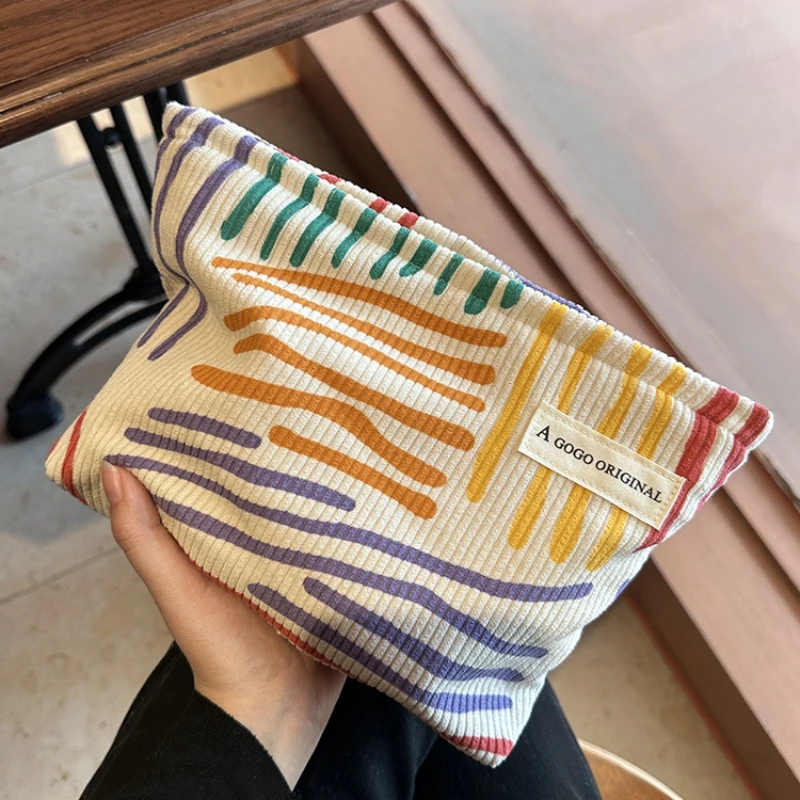 Cord-Kosmetiktasche für Damen, großes Fassungsvermögen, Make-up-Aufbewahrungstasche, tragbarer Reise-Organizer, Kulturbeutel mit Reißverschluss Image