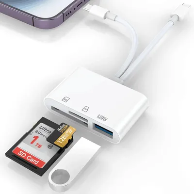 5-in-1 SD Card Reader Lightning /Type C to USB 3.0/SD/TF Card Adapter, Memory Card Reader for iPhone iPad MacBook Samsung Andro