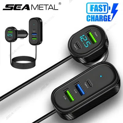 SEAMETAL 150 Long Cable Car Charger Ultra-Fast Charging 5-Port USB Charger 12V/24V Car Phone Charger Adpater for iPhone/Andorid