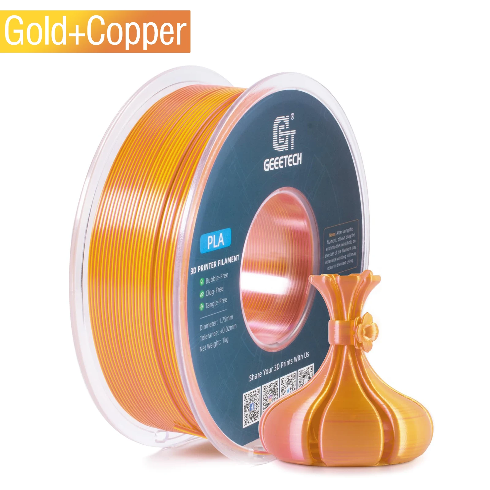 Geeetech Seiden-PLA-Filament für 3D-Drucker, 1,75 mm, Maßgenauigkeit +/- 0,03 mm, hochwertiges zweifarbiges 3D-Druckmaterial Image