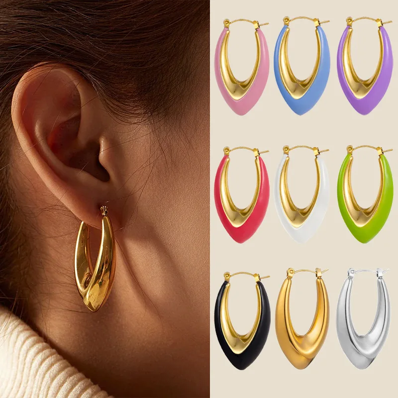 Neue einfache und modische U-förmige Öltropfen-Ohrringe aus Edelstahl mit 18-karätigem Gold, lichtecht, nicht allergisch