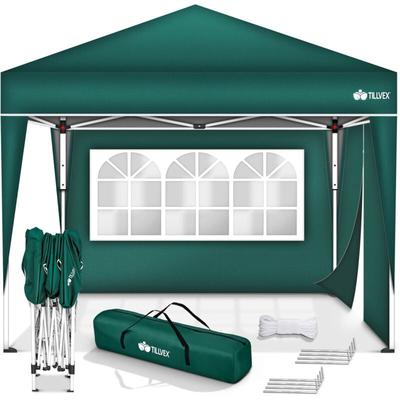Pavillon 3x3m Grün - mit 2 Seitenteilen wasserdicht Pop-Up Faltpavillon höhenverstellbar Gartenzelt Image