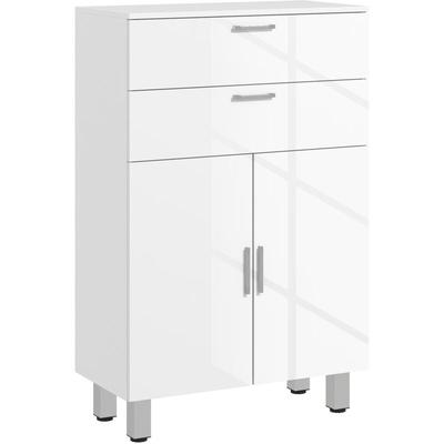 Badezimmerschrank Beistellschrank mit 2 Hochglanzweiß Schubladen, Tür, Badschrank mit Verstellbarem Image