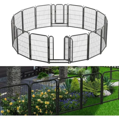 Decorative Garden Metal Fence 36ft (L)×40in (H) with 14 Panels 2 Gate Outdoor, No Dig Rustproof