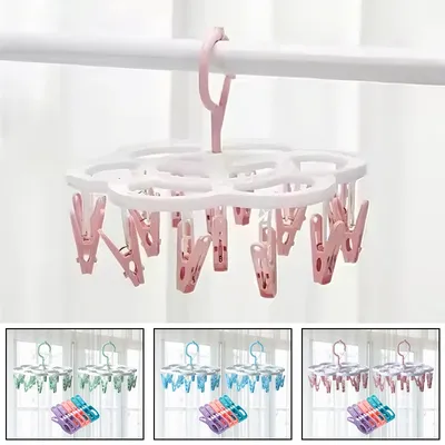 16-Clips Folding Clothes dryer Hanger Children Adults Clothes Dryer Windproof Socks Underwear