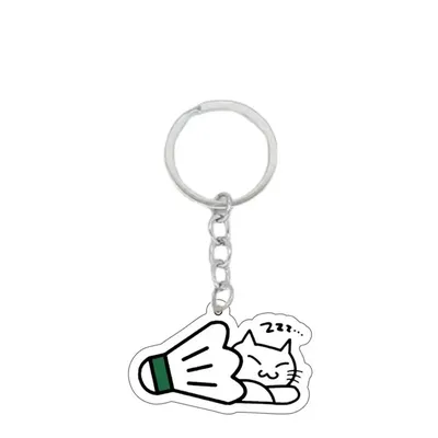 Cat Play Badminton Badminton Keyring Acrylic DIY Badminton Key Chains Double Sided Cute Badminton
