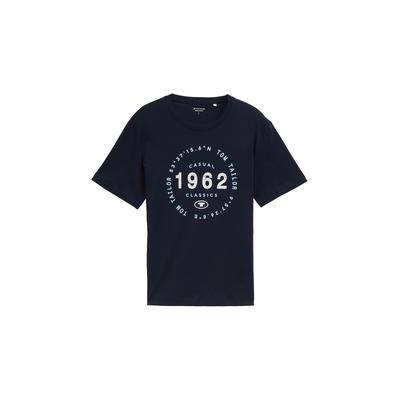 TOM TAILOR Herren T-Shirt mit Logo-Print, blau, Uni, Gr. S Image