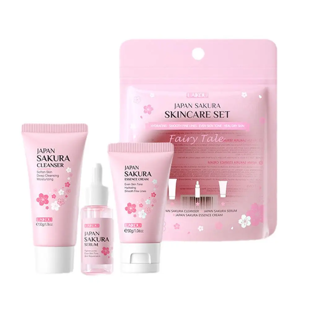 24K doré Sakura vitamine C ensembles de soins de la peau taille de voyage soins de la peau crème pour le visage sérum crème pour les yeux hydratant Kit de soins du visage 3 pièces/ensemble