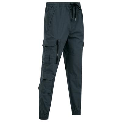 Trousers Irazu Stretch Cotton Blend Elastic Waist Multi-Pocket Cargo Trousers in Gray Pinstripe / XXL - Tokyo Laundry