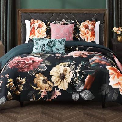 Botanical Birds Comforter Bed Set Black, King, Black