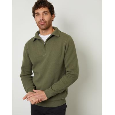 Threadbare Men's Olive Green Rib Panel Quarter Zip Jumper