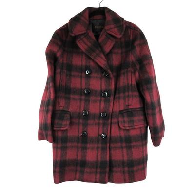 Coach Jackets & Coats | Coach Double Breasted Long Wool Blend Plaid Peacoat In Dark Cranberry Sz S | Color: Red | Size: S