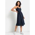 Sommerkleid LASCANA, Damen, Gr. 40, N-Gr, blau (marine), Web, Obermaterial: 58% Viskose, 28% Baumwolle, 14% Leinen, unifarben, modisch, figurumspielend Midi, V-Ausschnitt, ohne Ärmel, Kleider, aus Leinenmix mit Baumwolle, Midikleid, Strandkleid