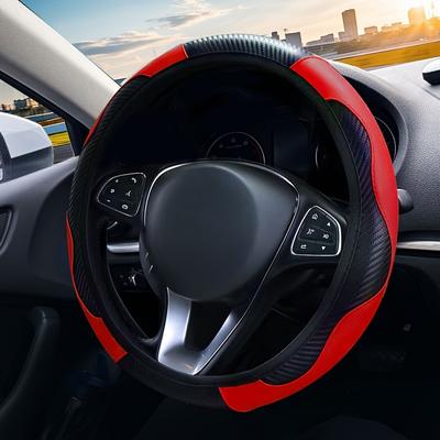 TEMU 4-season Pu Leather Steering Wheel Cover - Non-slip Grip & Winter , Comfortable And Wearable, Stretchable Design For -15 Inch Universal, Enhance Your ! (sport/, Universal Cars) Image