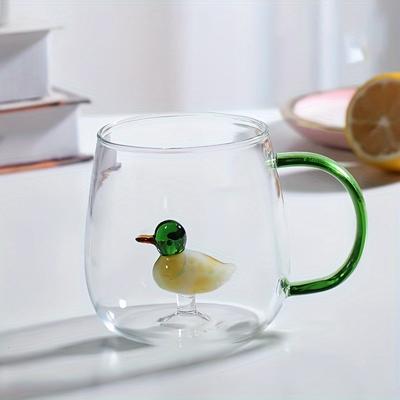 TEMU 1pc 3d Animal Design Glass Mug, 12.84oz Insulated Reusable Coffee Cup, Hand Wash Only, Clear Juice/milk/, No Pattern, 380ml Image