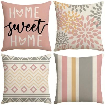 TEMU 4-pack Modern Geometric Bohemian Throw Pillow Covers, Soft Velvet, Machine Washable, Zipper Closure, Polyester, For Sofa, Home, Office, Living Room Decor - No Insert Image