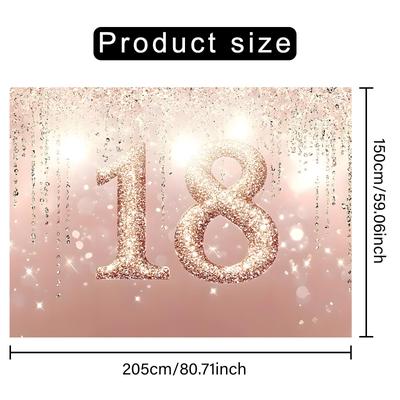 TEMU 1pc Chic Pink 18th Birthday Backdrop Banner - Sparkling , Polyester, Photo Booths & Parties, Indoor/outdoor Use, Birthday Party Decor|glittery Birthday Banner| Image