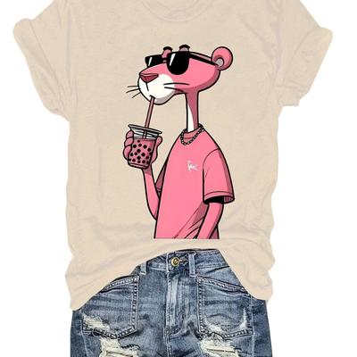 TEMU Women's Casual Crew Neck T-shirt With Geometric Print, Short Sleeve Polyester Top For All , 180g/m² Knit Fabric, Regular Length - Summer & Spring Fashion Image