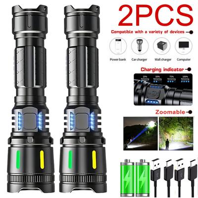 TEMU 2pcs Powerful Rechargeable Flashlight High , 4 Lighting Led Tactical Flashlight, Handheld Aluminum Alloy Flashlight,, For Household Emergency, Outdoor Hunting, Camping, Hiking, Running, Fishing Image