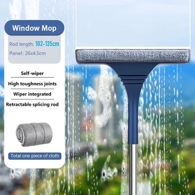 TEMU 1pc 2-in-1 Window Mesh Screen Brush - Telescopic Long Handle Window Cleaner With Squeegee, Magic Broom Wiper For Efficient Household Cleaning Image