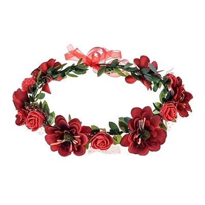 TEMU 1pc Valentine's Day Adjustable Floral Headband - Elegant Minimalist Synthetic Resin Hair Accessory With Red Roses & Multicolor Flowers, Ribbon Accents For Parties, Weddings, Easter, Prom Image