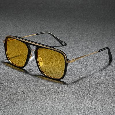 TEMU Rivsar Fashionable Large Frame Sunglasses With Pc - Golden Accents, Red Lenses, Ideal For Driving, Fishing, Travel & Business - Includes Cloth Image