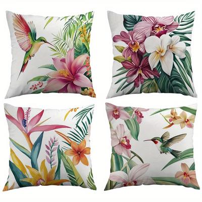 TEMU 4pcs Spring Floral Pillowcase, Modern Minimalist Style, Super Soft Short Plush Single-sided Print Craft, Suitable For Room Sofa Swing Chair Decorative Cushion Cover, Without Image