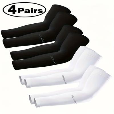 TEMU 4 Pairs Of Sun Protection Cooling Arm Sleeves - Men's, Women's, Cover For School & Outdoor Activities - Black & White, Breathable Fabric, Hand Washable, Outdoor Gear | Comfortable Sleeve | Sleeve Image