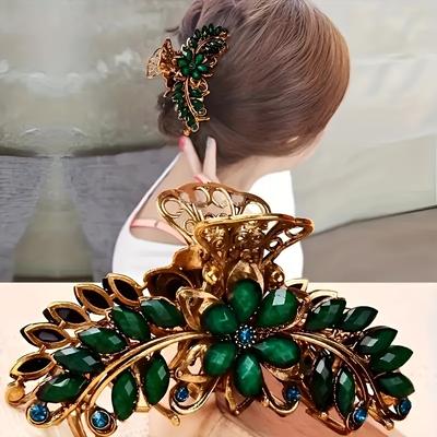 TEMU Elegant Floral Side Clip Featuring Stylish Bohemian Leaves And Rhinestones. Image