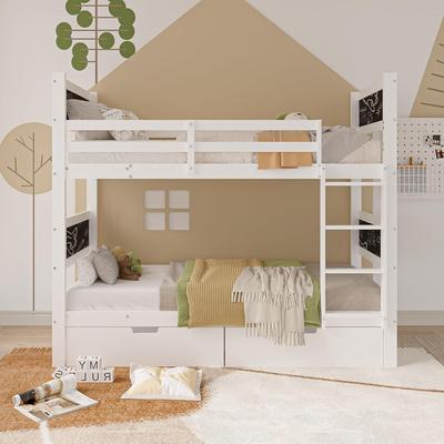 TEMU Ycz Loft Bed With 2 Drawers And Desk, Mezzanine Bed, 90 X 200 Cm, With Anti-fall Protection And Slatted Base, Convertible Into 2 's Beds, Solid Wood, White,1.zxcv Image