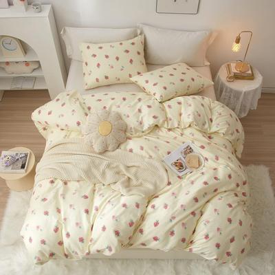 TEMU Bed Linen 135x200 Strawberries Girls Microfiber Bed Linen, Cream Pink Bed Linen Set - Zippered Fitted Sheet And 1 Pillowcase 80x80 Cm Image
