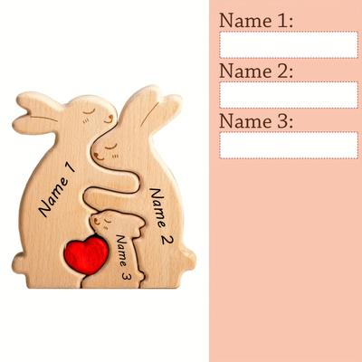 TEMU 1pc Personalized Wooden Family Figurine Gift - Customizable 2-5 Names, Handcrafted Wooden Puzzle Piece Home Decor For Mom Dad, Birthday Christmas Housewarming Gifts, Keepsake For Family Bonding Image