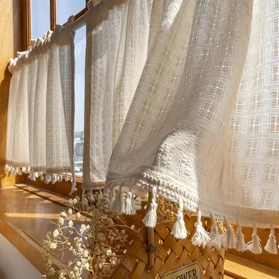 TEMU 1panel Modern Minimalist Linen-inspired Semi-sheer Summer Curtains, Rod Pocket Hanging, Suitable For Cafes, , Kitchens, Cottages, Living Rooms, Bedrooms, Window Decorations, Etc. Image