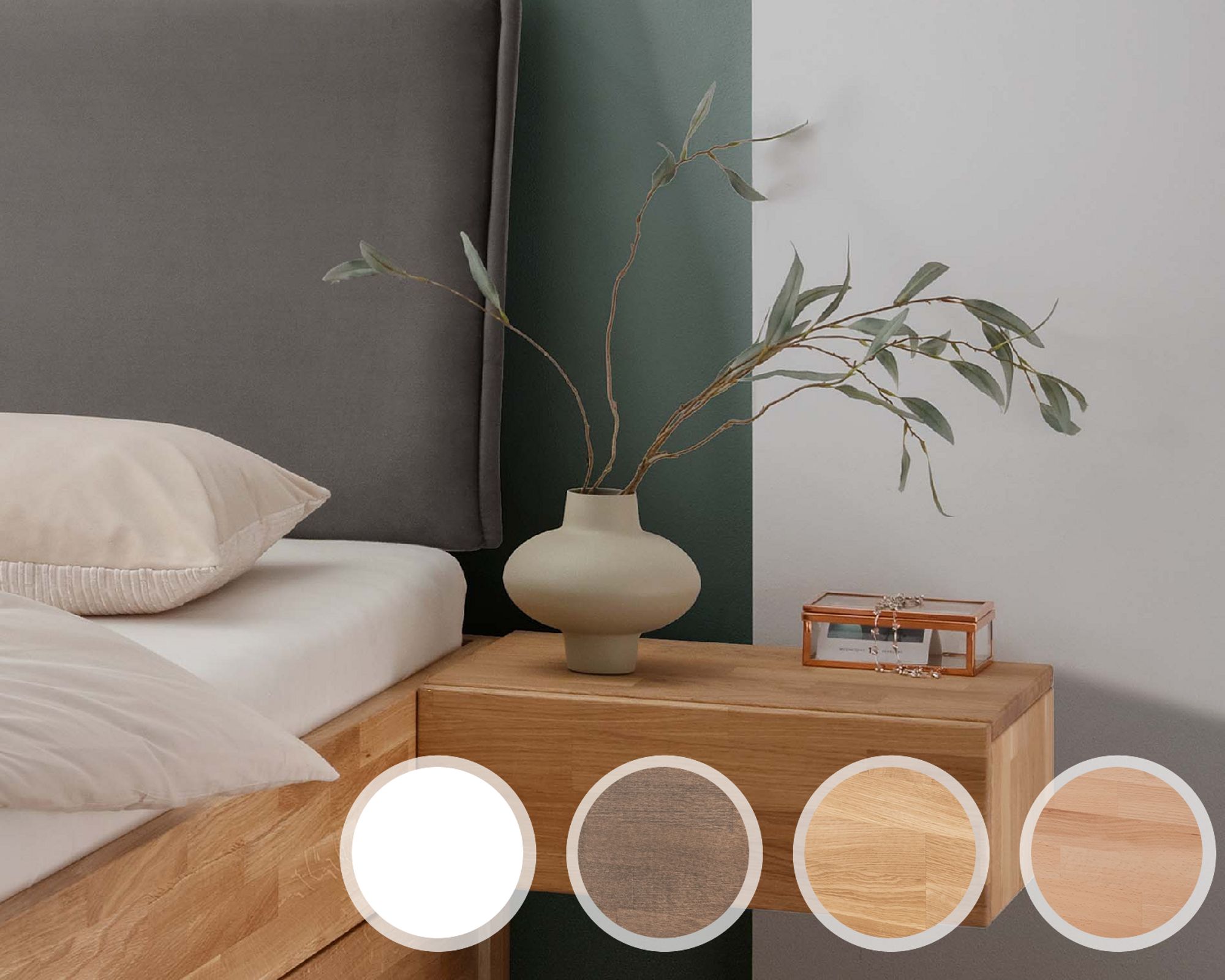 Massivholz »Los Angeles II« Nachttisch hängend/freistehend Buche weiß