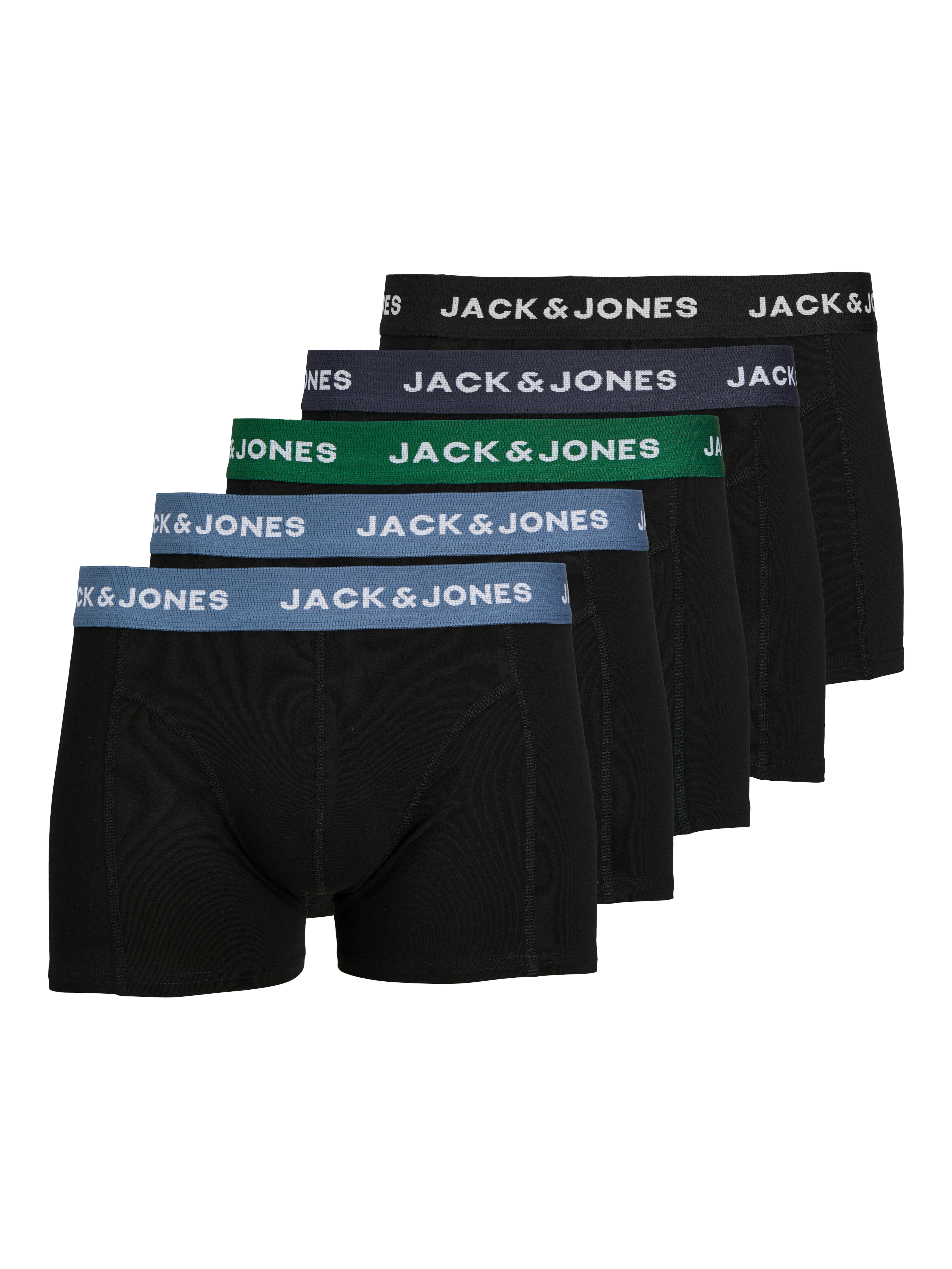 Trunk JACK & JONES "JACSOLID TRUNKS 5 PACK OP", Herren, Gr. XL, 5 Stk., schwarz, Jersey, Obermaterial: 95% Baumwolle, 5% Elasthan, unifarben, eng, Unterhosen Image