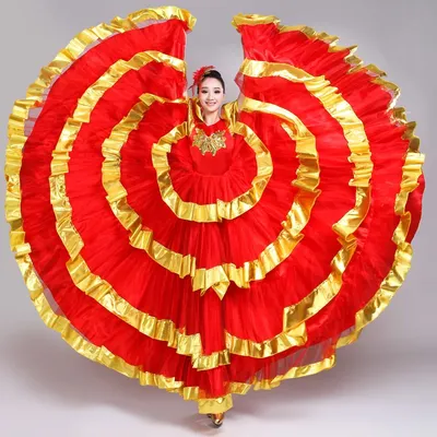 GOHYPDUG Spanische Flamenco-Tanzkleider Damen Bühnenshow Tragen Tänzerin Damenbekleidung Ballsaal Image