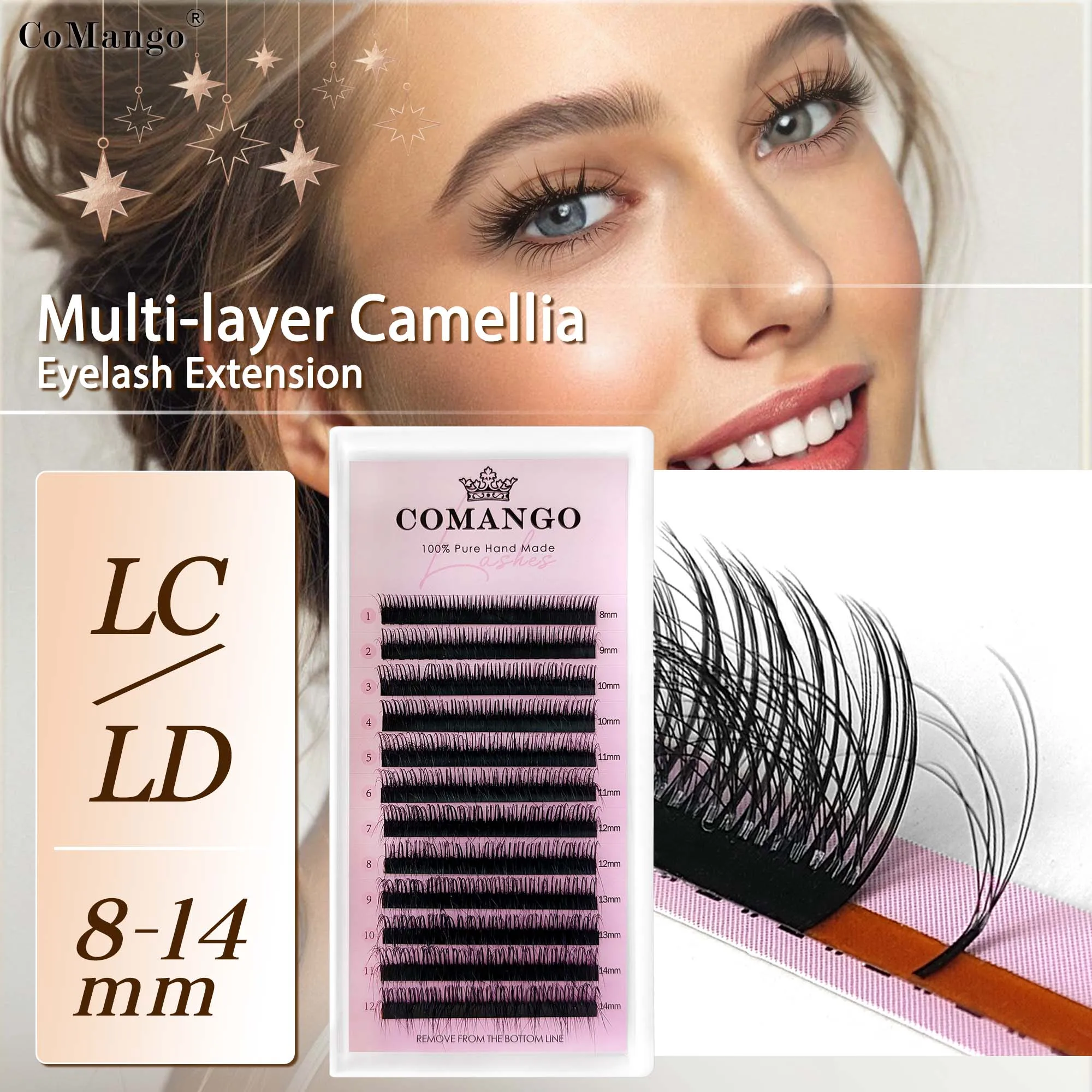 CoMango L+C/D Mehrschichtige 3D Kamelienwimpern Wimpernverlängerung Wispy Fluffy Volume Lashes Soft Natural Premade Fans Image