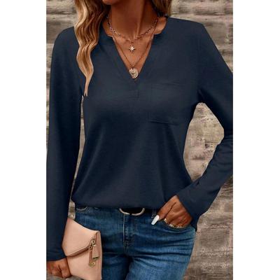 Azura Exchange Schmutziges Blau V-Ausschnitt Longsleeve T-Shirt mit Taschen und Patches Image