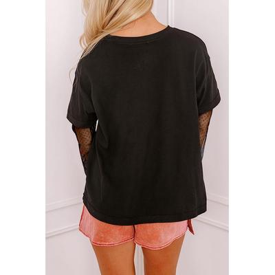Azura Exchange Schwarzes Falsches Zweiteiliges Floral Langarm-Patchwork-T-Shirt Image