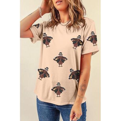 Azura Exchange Damen T-Shirt mit Pailletten in Beige Image