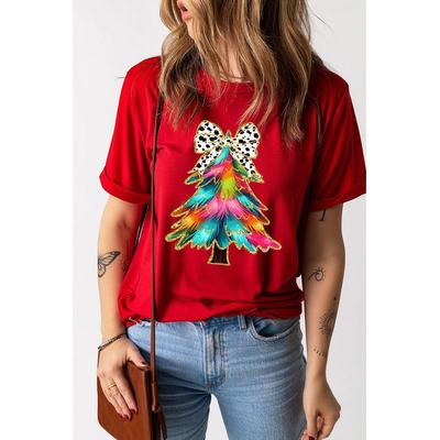 Azura Exchange Roter Schleifen-Dekor Weihnachtsbaum Grafik Feiertags T-Shirt Image