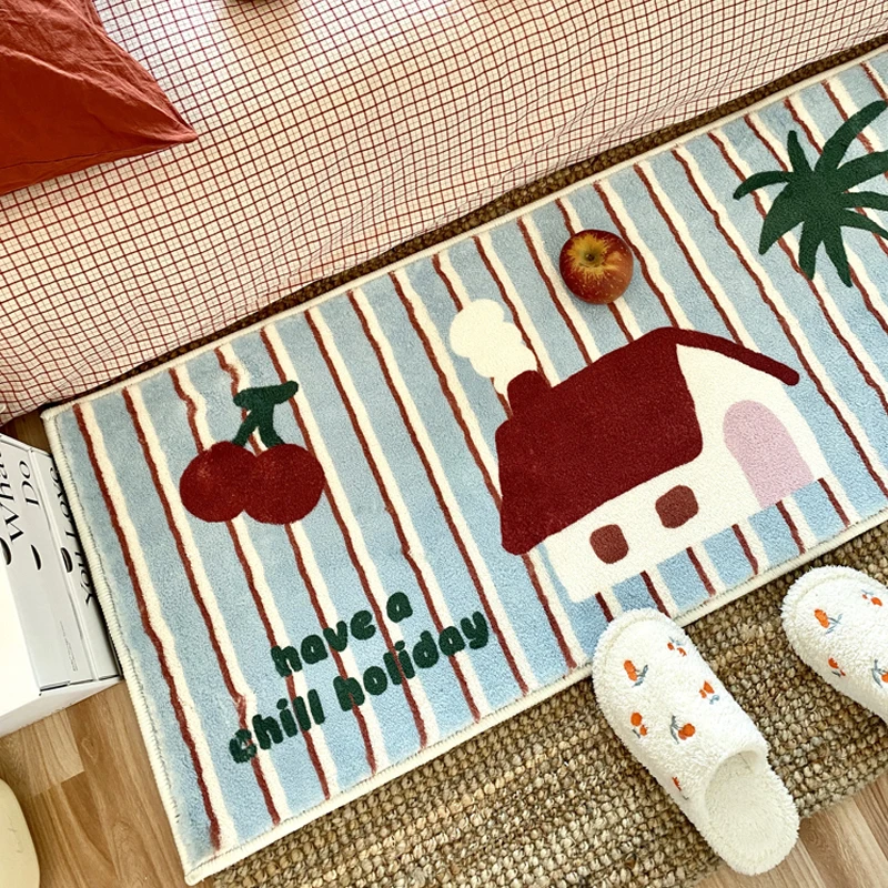VIKAMA Ins Wind Teppich Schlafzimmer Nachttisch Teppich Lange Mädchen Bett Matte Zimmer Verdickte Decke Boden Matte Bär Schwimmende Fenster Boden Matte Image
