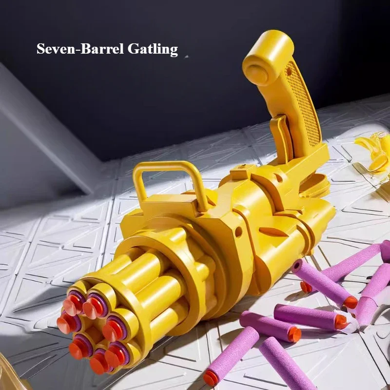 Schaumstoff-Dartblaster mit 7 Fächern, Gatling-Stil, weiche Kugel, Spielzeugpistole, sicheres Outdoor-Kampfschießspiel für Jungen und Kinder, Stressabbau Image