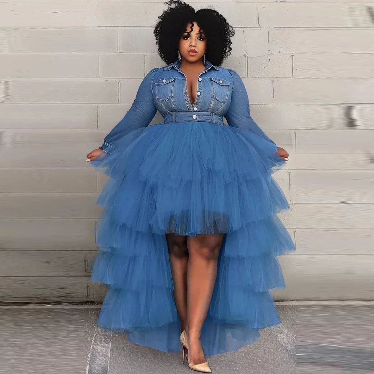 Blau Tiered Tüll Frauen Rock Hohe Taille Elastische Taille Tüll Tutu Rock Plus Größe Frauen Formale Tragen Neue Mode Röcke Image