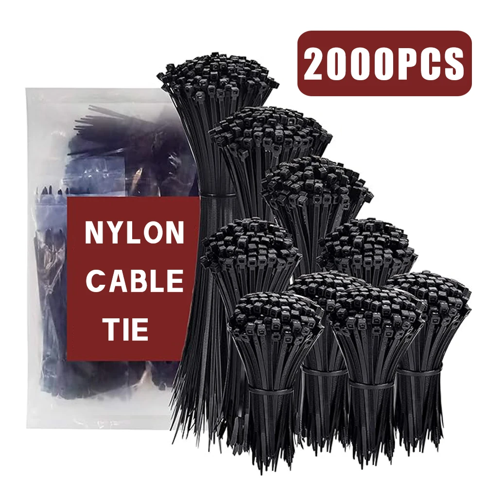 500/1000/1500/2000 Stück selbstsichernde Nylonbinder, schwarzes Bindeband, Mehrzwecktyp, kältebeständige Bänder, starke Bindung Image