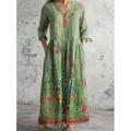 Per donna Abito maxi Abito Vintage Abito in lino Vestito Estivo Abito Floreale Bohemien Vacanza Etnico Ferie Vestibilità comoda Floreale Grafico Manica 3/4 Scollo a V Viola Verde Beige Estate