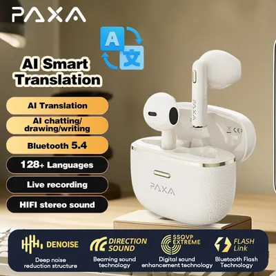 PAXA T06 AI-Übersetzungskopfhörer, 128 Sprachen, intelligente kabellose Bluetooth-Kopfhörer, 5,4 Hi-Fi, HD-Anruf-Musik-Headset mit geringer Latenz Image
