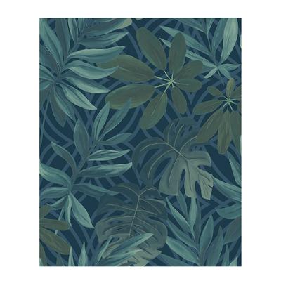 A-Street Prints Nocturnum Blue Leaf Wallpaper
