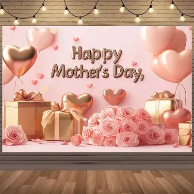 Happy Mother's Day celebration with heart-shaped balloons and exquisite pink rose bouquets