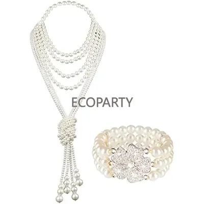 1920s Gatsby Kostüm Accessoires Flapper Accessoires Kostüm Zubehör Stirnband Halskette Handschuhe